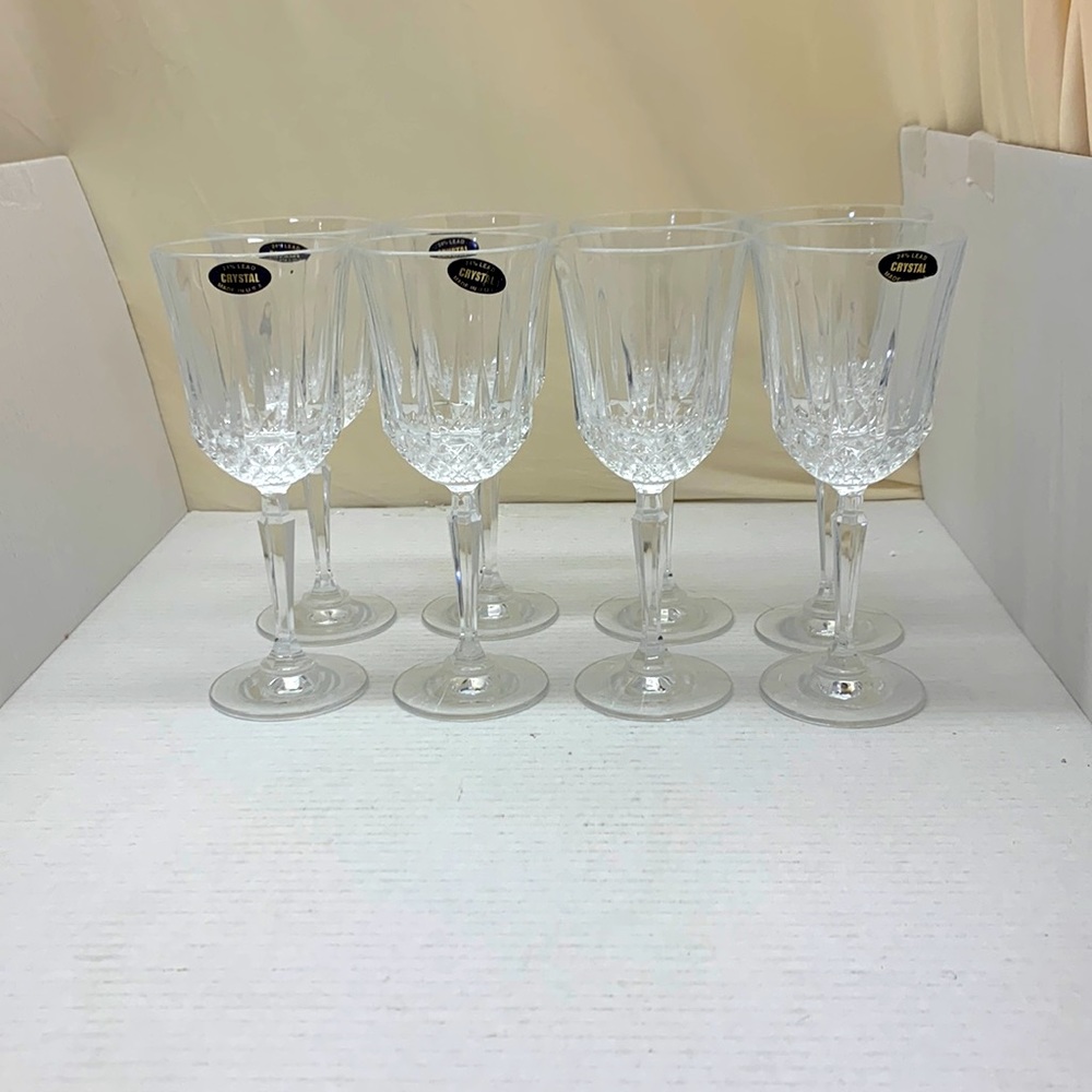 Old American Crystal Mid Century Stemware Eine Glasses 24% Lead Set of 8